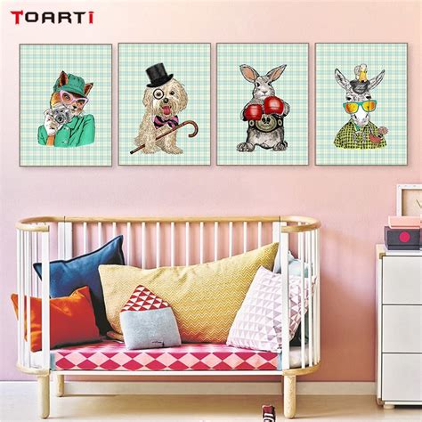 Hand Drawn Cartoon Animals Canvas Painting Posters And