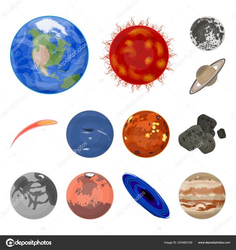 Planets Of The Solar System Cartoon Icons In Set Collection For Design