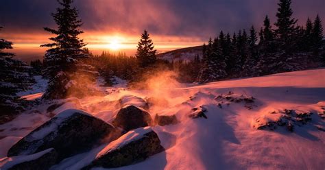 Wired Right Tonights Snow Filled Winter Sunset With Its Soft Hues And