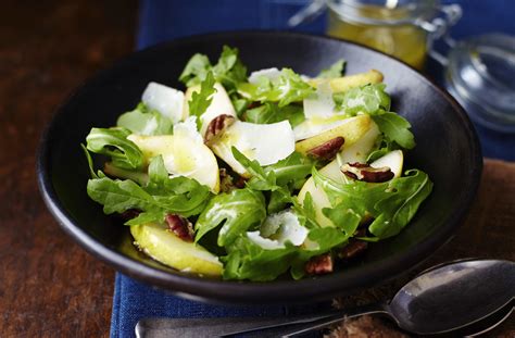 Shake off any excess and transfer to a lined baking sheet. Tesco Finest shaved parmesan, pear, pecan and rocket salad with a honey-mustard dressing | Tesco ...