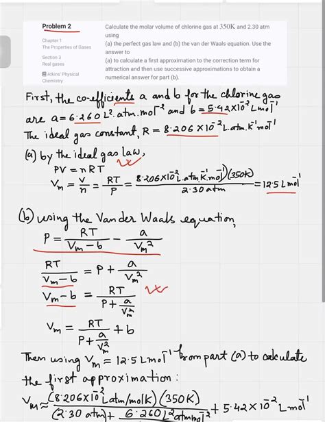 Solved A Use The Van Der Waals Equation To Calculate The Pressure Exerted By Molmol Of
