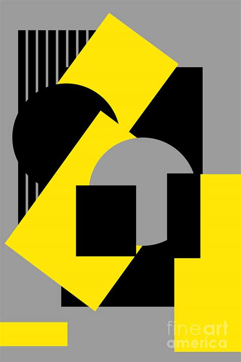 Geometrical Abstract Art Deco Mash Up Gray Yellow Drawing By Aapshop