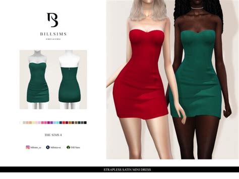 Strapless Satin Mini Dress By Bill Sims At Tsr Sims 4 Updates