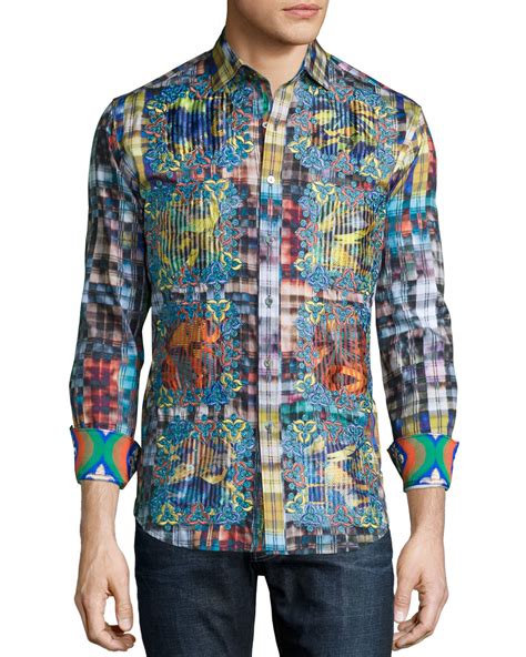 Robert Graham Cotton Limited Edition Plaid Sport Shirt With Embroidery