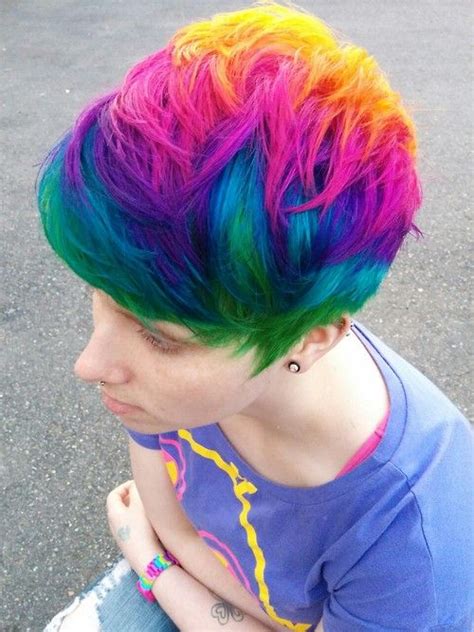 What A Face Short Rainbow Hair Rainbow Hair Color Funky Hair Colors