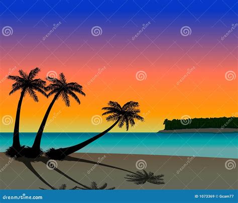 Palm Tree Beach At Sunset Stock Illustration Illustration Of Breezy