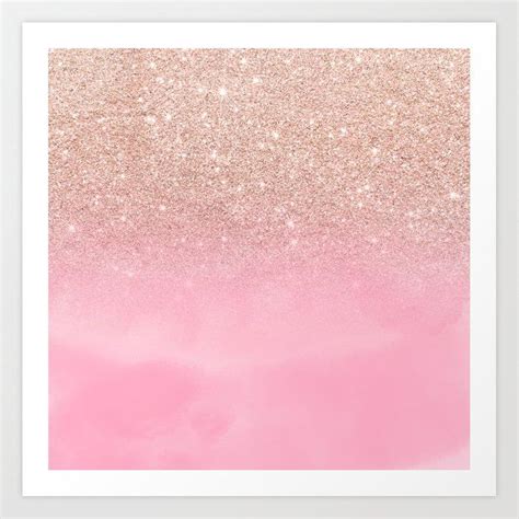 Modern Rose Gold Glitter Ombre Hand Painted Pink Watercolor Art Print