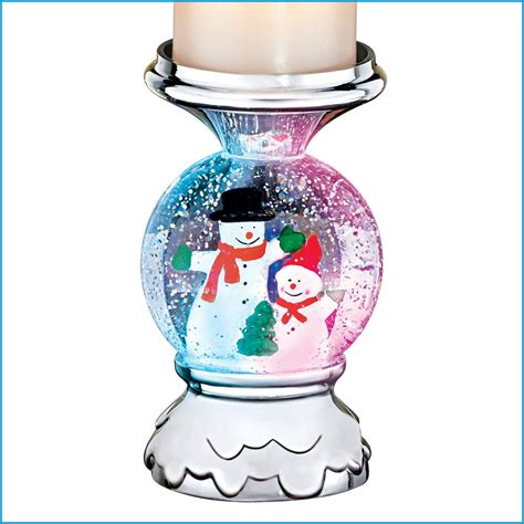 Musical Snowman Candle Holder Snow Globe Winter Holiday Tabletop