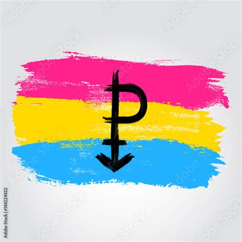 Pansexual Pride Flag In A Form Of Brush Stroke With Symbol P Stock
