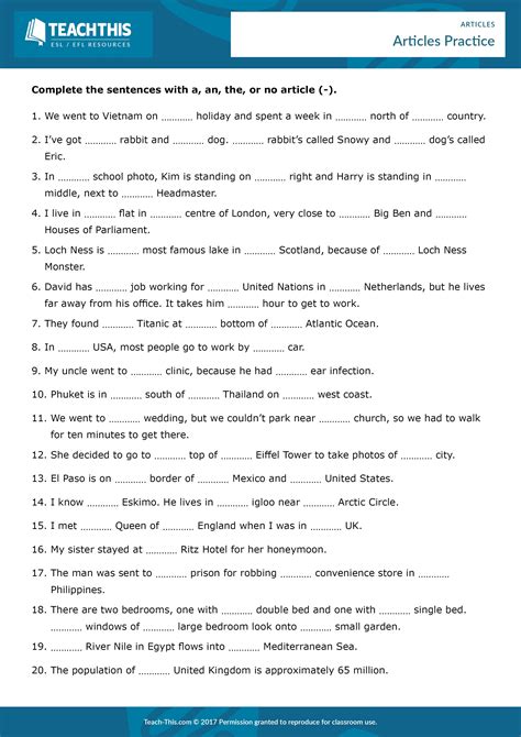 Articles A An The Articles Worksheet Definite And