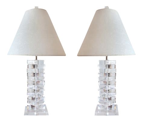 Bauer Stacked Lucite Table Lamps A Pair Cream Table Lamps Lucite Table Mid Century Lighting