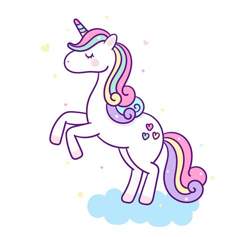 Cute Unicorn Cartoon Little Pony On Cloud Kawaii Animalsweet Pastel