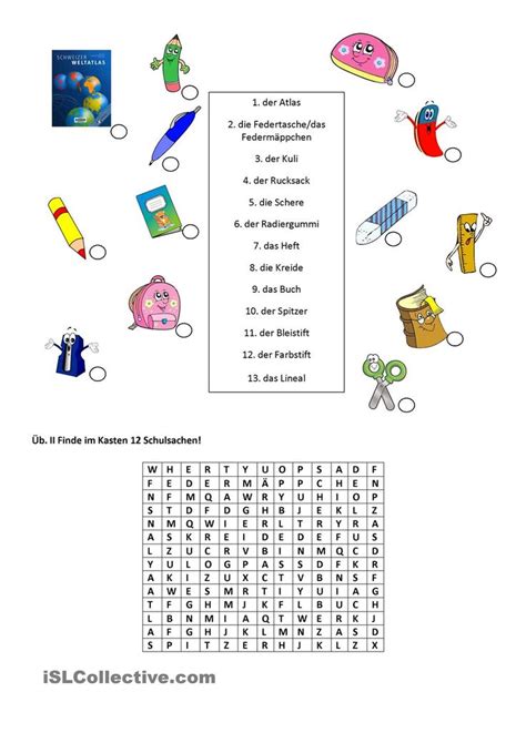 Schulsachen Schulsachen Kreuzworträtsel Für Kinder Schule