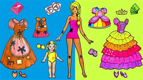 paper dolls dress up costumes mother and daughter clothes beauty contest barbie story
