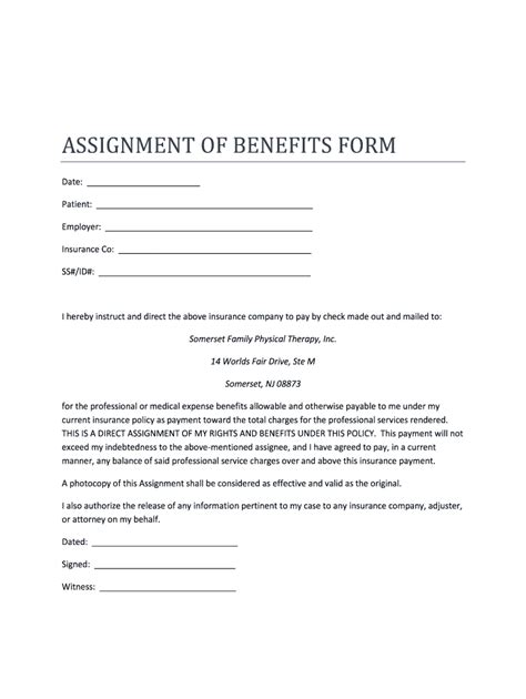 Assignment Of Benefits Form Fill Online Printable Fillable Blank