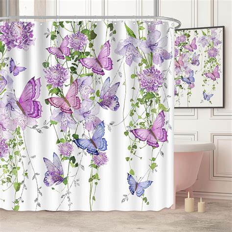 Amazon Com Chiinvent Purple Shower Curtain Butterfly Shower Curtains