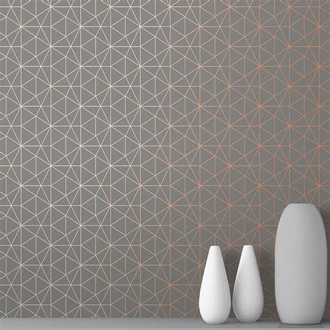 Stunning Metro Prism Geometric Triangle Wallpaper Anthracite And Copper