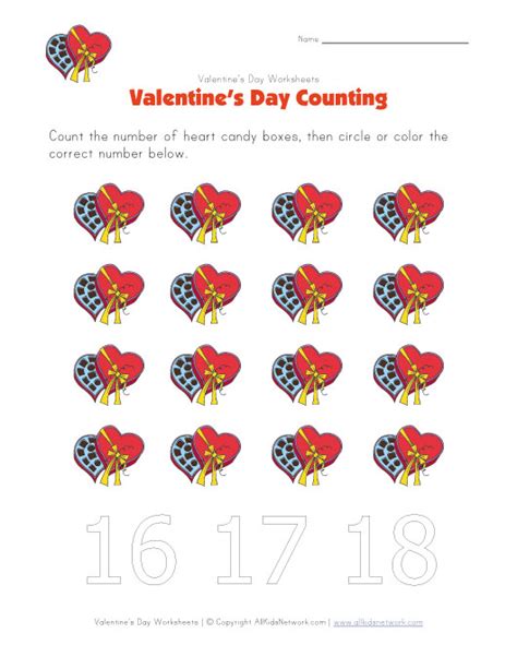 Valentines Day Worksheet Counting Sixteen