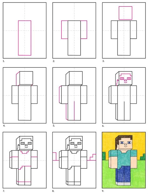 Easy How To Draw Minecraft Characters And Minecraft Coloring Page