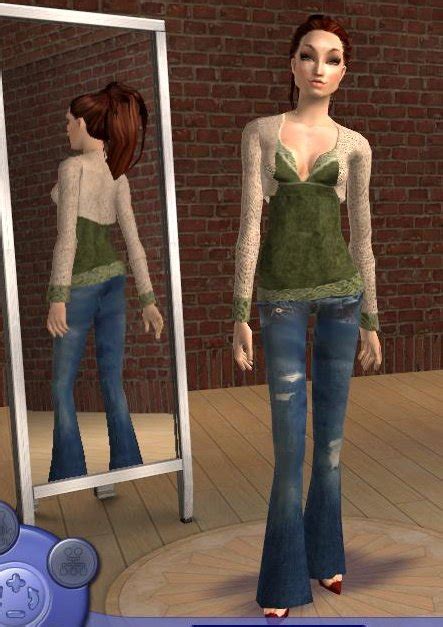 Mod The Sims Cropped Sweater And Green Cami