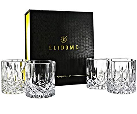 Elidomc Lead Free Crystal Whiskey Glasses Set Of 4 11 Oz Unique Bourbon Glass Ultra Clarity