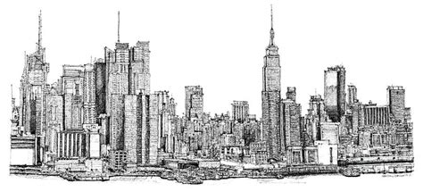 New York Skyline In Ink Drawing By Adendorff Design