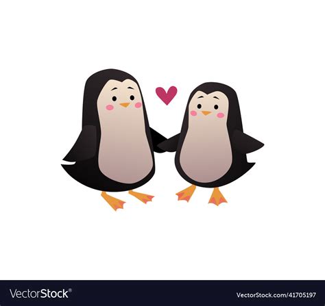 Couple Of Animals Two Cute Penguins Fall In Love Vector Image