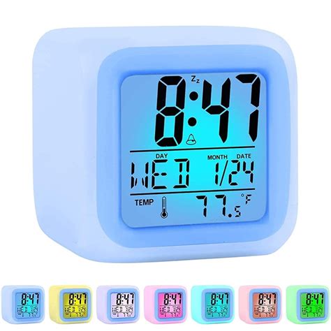 Colorful Alarm Clock Kids Wake Up Digital Led Night Light Clock Travel