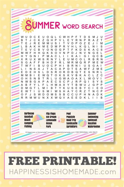 Free Summer Word Search Printable Happiness Is Homemade