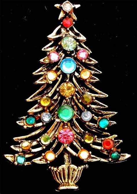 Vintage Hollycraft Christmas Tree Pin Brooch Rhinestone Signed Etsy