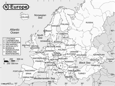 Black And White Political Map Of Europe 62 Unfolded Simple Europe Map