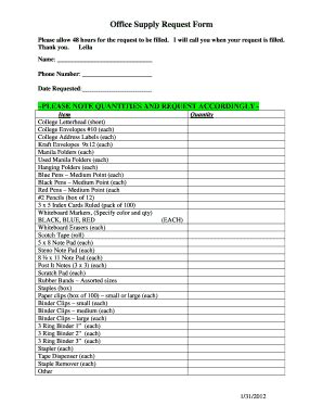 Office Supply Request Form Template Fill Out And Sign Printable PDF