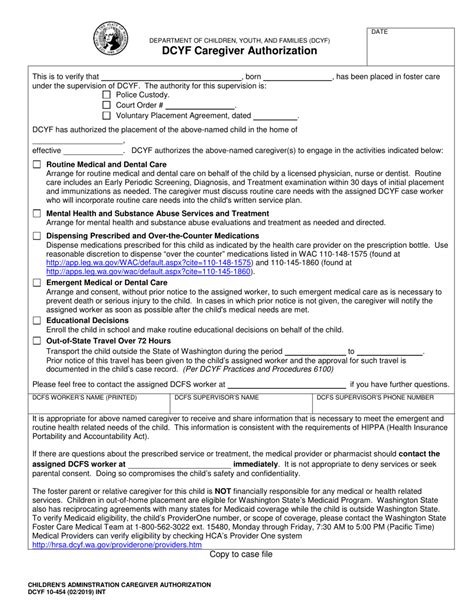 Dcyf Form 10 454 Fill Out Sign Online And Download Printable Pdf