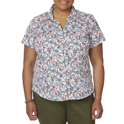 Basic Editions Womens Plus Camp Shirt Floral