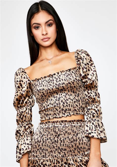 Smocked Leopard Long Sleeve Top Dolls Kill