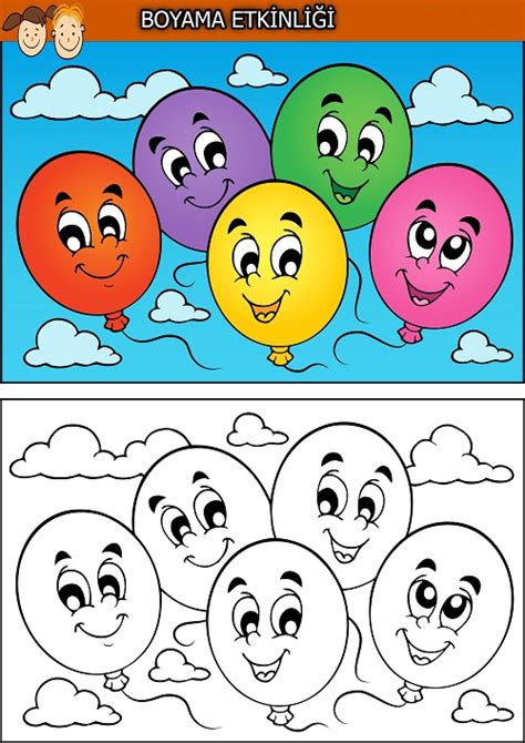 Dört Sevimli Balon Boyama Etkinliği Meb Ders