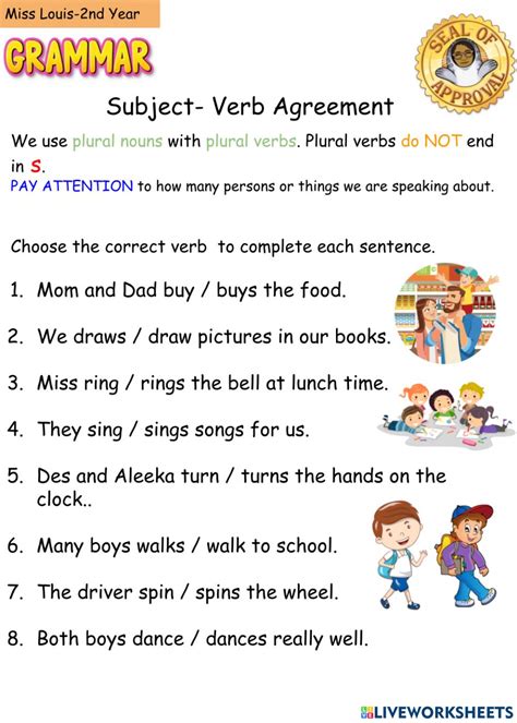 Subject Verb Agreement Worksheet For 1