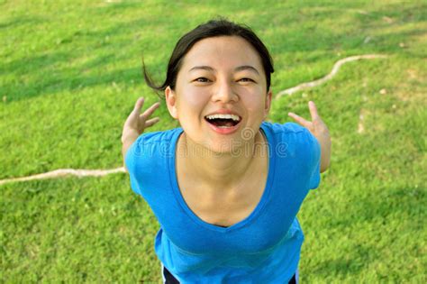 Healthy Smiling Girl On Green Stock Photo Image Of Healthy Health
