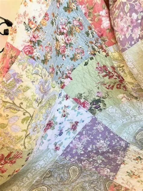BEAUTIFUL COZY COTTAGE Chic Country Pink Rose Green Blue Shabby Floral Quilt Set PicClick