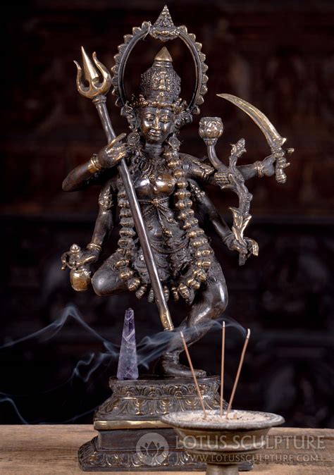 Four Armed Hindu Goddess Kali Standing On Lotus Base Sculpture Holding Trident 16 150bb4z