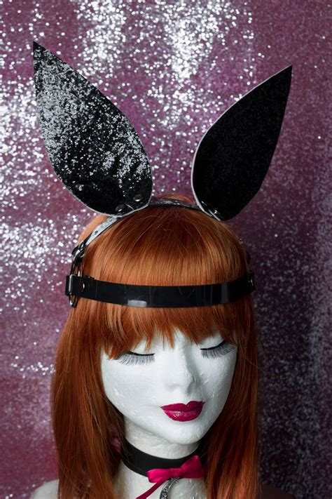 Glitter Bunny Rabbit Ears Pvc Fetish Headpiece Head Harness Etsy