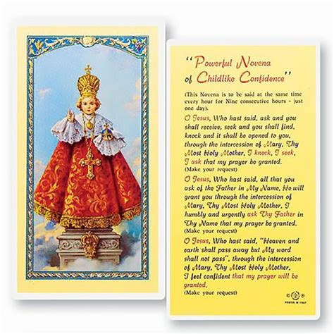 Laminated Holy Card Infant Of Prague Novena Ewtn Religious Catalogue
