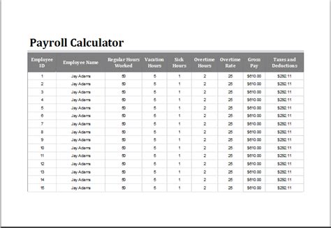 Payroll Calculator Template For Excel Word And Excel Templates