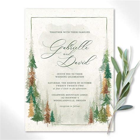 Woodland Forest Wedding Invitations Watercolor Trees Handwriting
