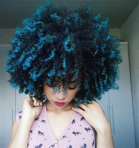 Curly Hair Blue Hair Instagram Futricandomoda Dyed Natural Hair