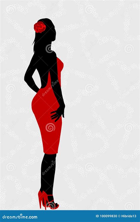 Red Dress Woman Silhouette Stock Vector Illustration Of Girl 100099830