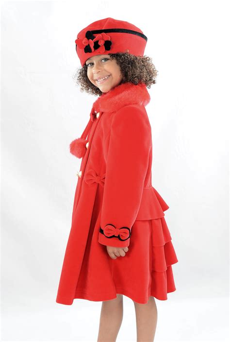 Baby Girls Red Velveteen Coat And Hat Set By Couche Tot
