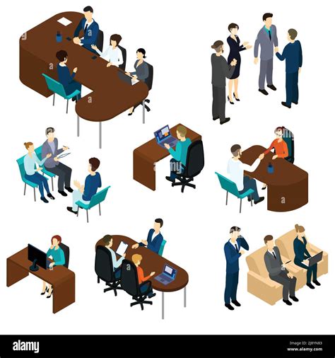 Isometric Recruitment Process Set With Business People Interview Job Candidates In Different