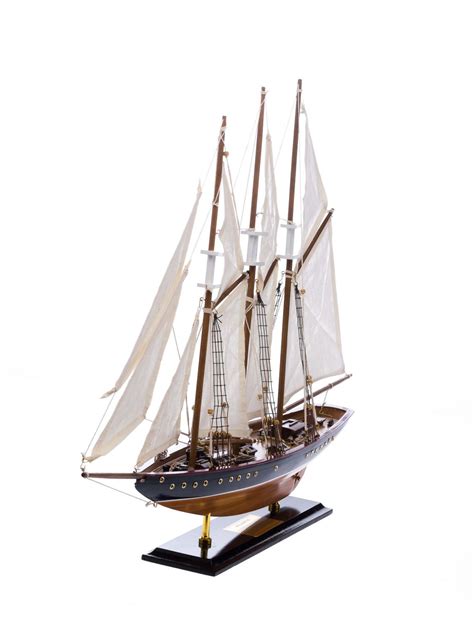Atlantic Model Ship Three Masted Schooner Wood And Fabric Sails 71cm No