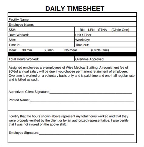 Daily Work Sheet For Employee Planner Template Free